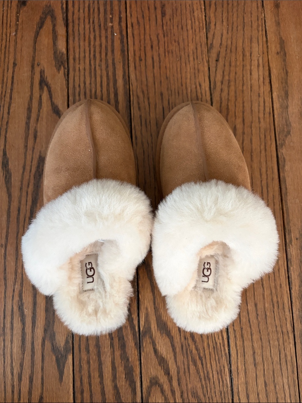UGG Women's Chestnut Suede Shearling Slip-On Slippers with Cream Fur